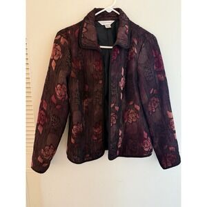 Christopher & Banks Red Purple Pink Woven Floral Blazer Jacket Small Boho
